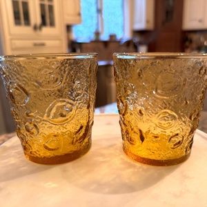 2 MCM Anchor Hocking Desert Amber Gold Milano On the Rocks Glasses MCM